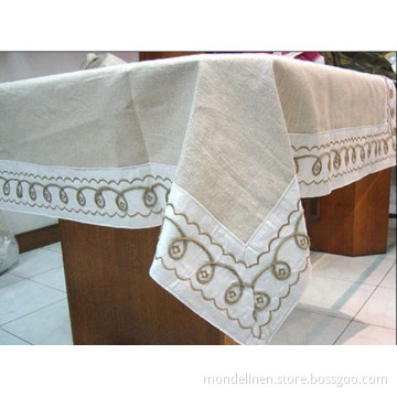 100%Linen Tablecloth with Embroidered Border (TC--018)